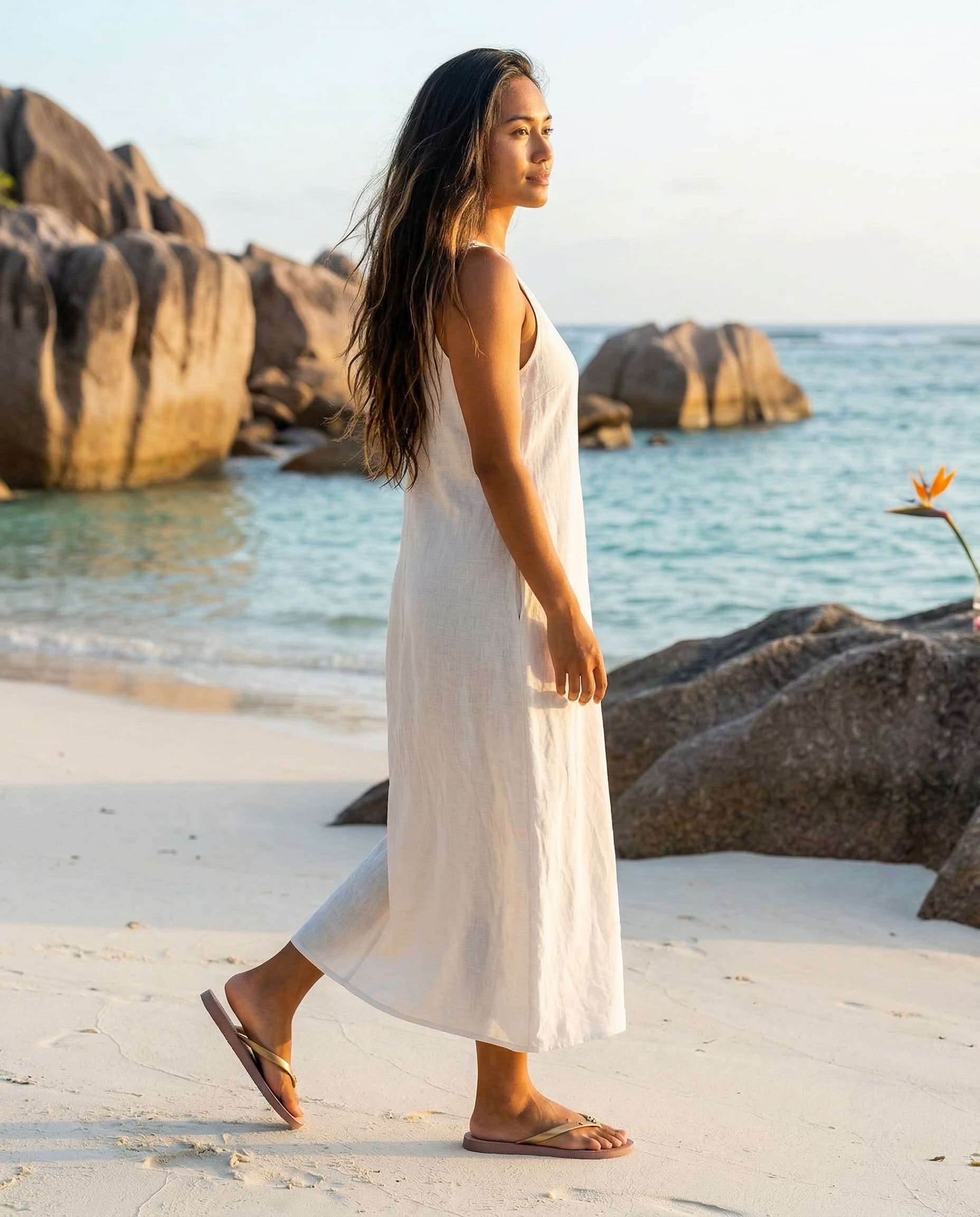 Linda on the beach at golden hour